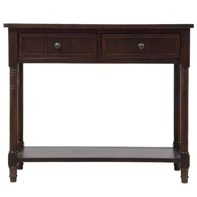 Whisen Rustic Console Table Traditional Design with Two Drawers and Bottom Shelf