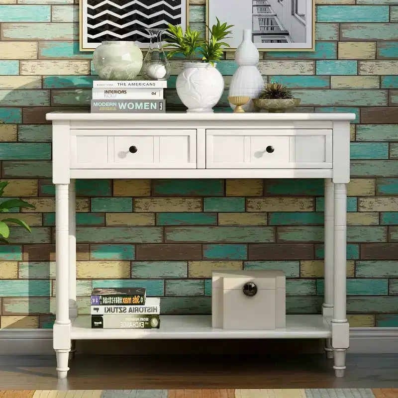 Whisen Rustic Console Table Traditional Design with Two Drawers and Bottom Shelf
