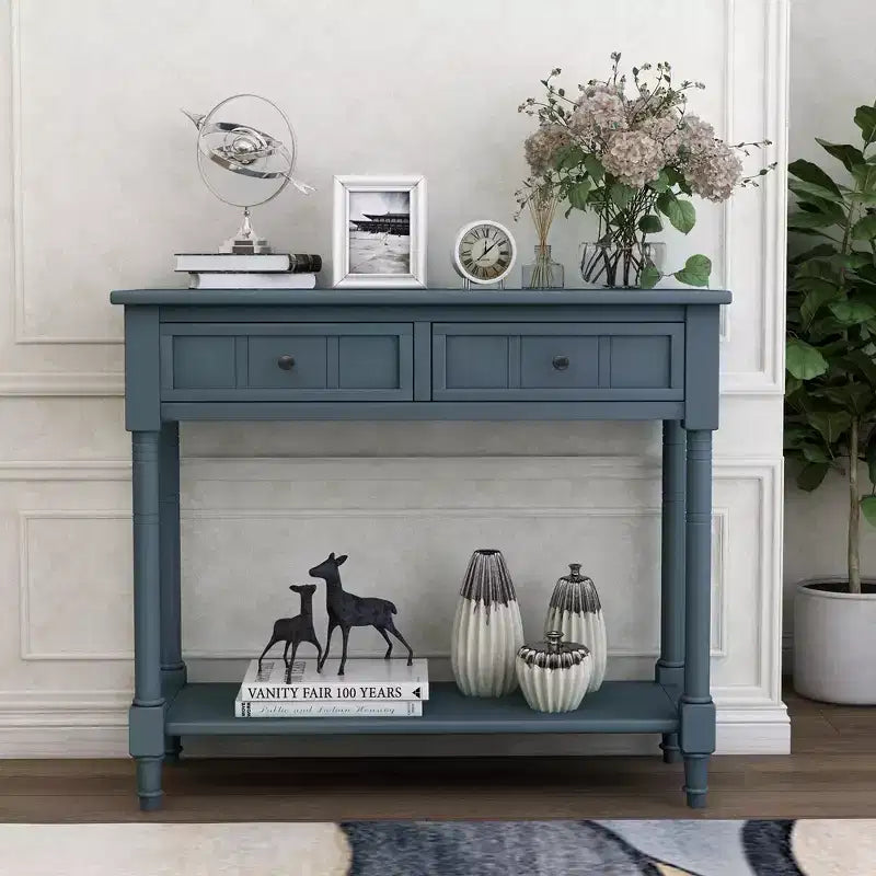 Whisen Rustic Console Table Traditional Design with Two Drawers and Bottom Shelf