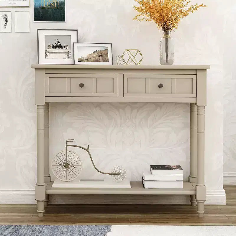 Whisen Rustic Console Table Traditional Design with Two Drawers and Bottom Shelf
