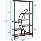 7 Tier Half Moon Decorative Bookshelf with 6PC S Hanging Hooks