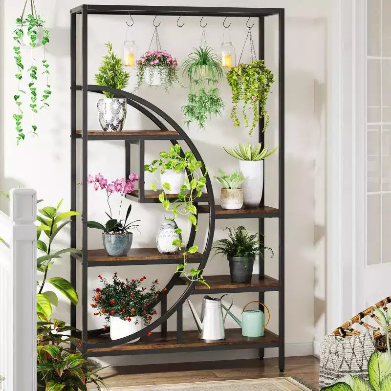 7 Tier Half Moon Decorative Bookshelf with 6PC S Hanging Hooks