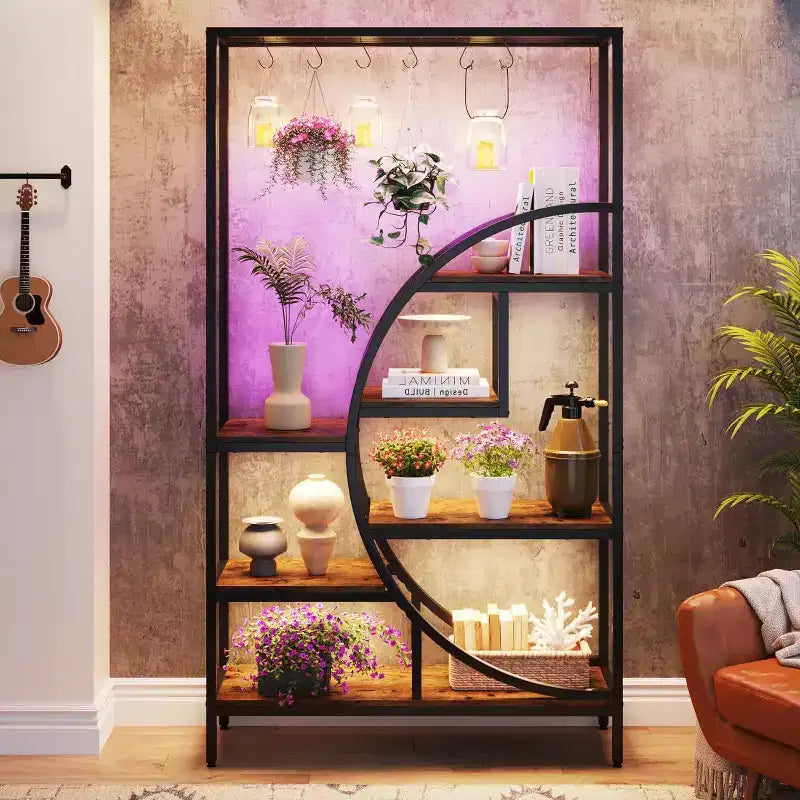 7 Tier Half Moon Decorative Bookshelf with 6PC S Hanging Hooks