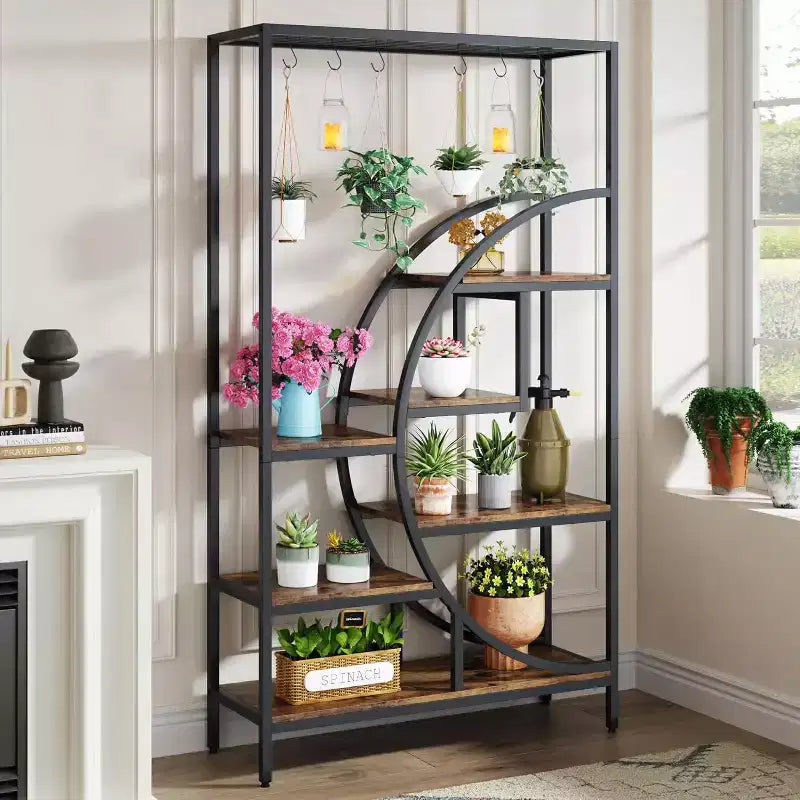7 Tier Half Moon Decorative Bookshelf with 6PC S Hanging Hooks