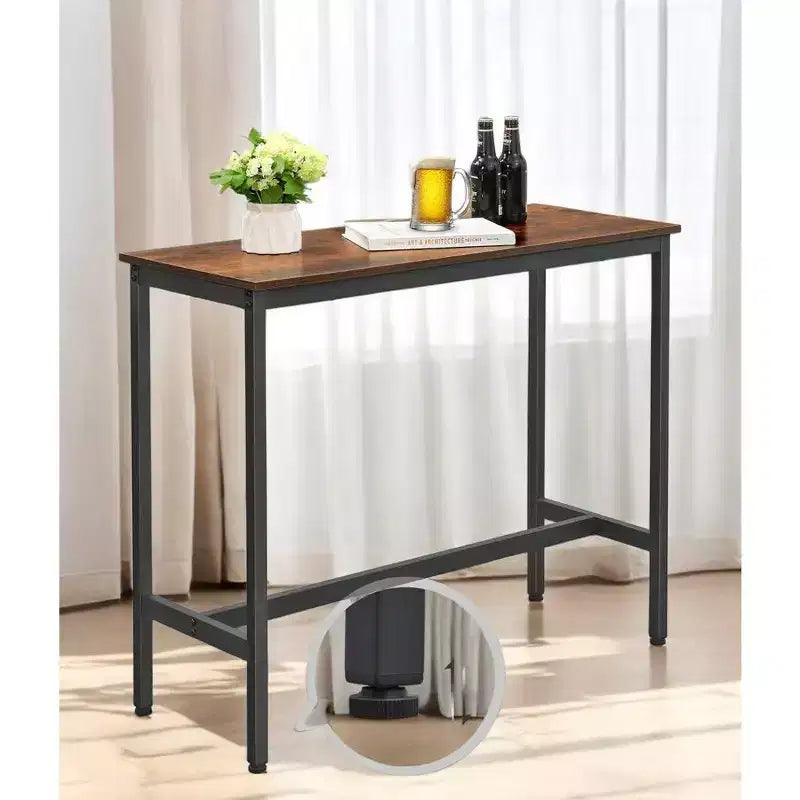 Bar Table, Narrow Long Bar Table, Kitchen Dining Table, Sturdy Metal Frame, Industrial Design, Rustic Brown