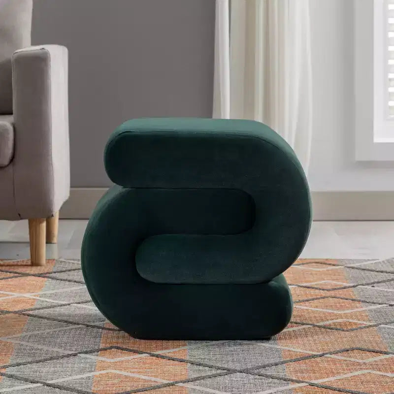 GDFStudio Mina 20W Velvet Upholstered and Wood S-Shape Ottoman