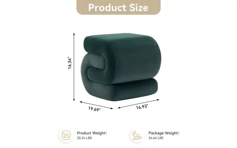 GDFStudio Mina 20W Velvet Upholstered and Wood S-Shape Ottoman