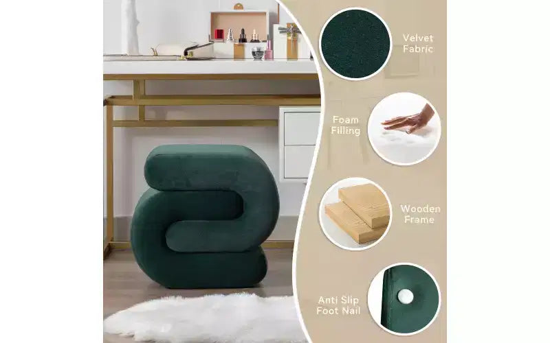 GDFStudio Mina 20W Velvet Upholstered and Wood S-Shape Ottoman