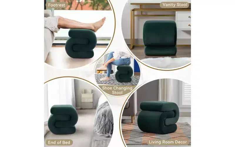 GDFStudio Mina 20W Velvet Upholstered and Wood S-Shape Ottoman