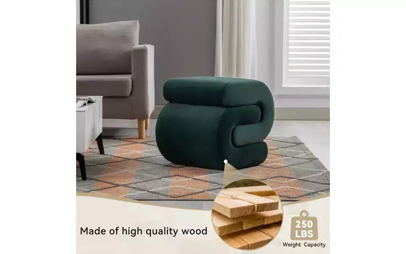 GDFStudio Mina 20W Velvet Upholstered and Wood S-Shape Ottoman