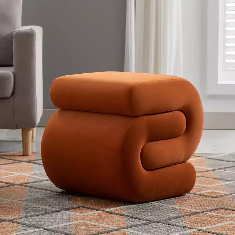 GDFStudio Mina 20W Velvet Upholstered and Wood S-Shape Ottoman