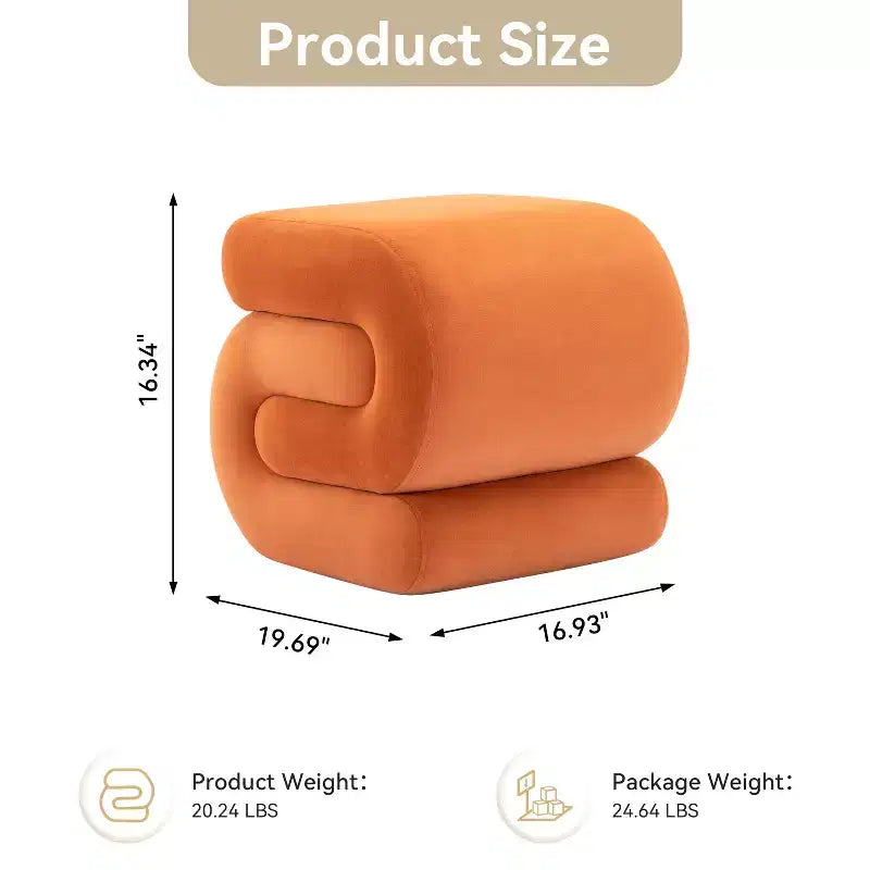 GDFStudio Mina 20W Velvet Upholstered and Wood S-Shape Ottoman