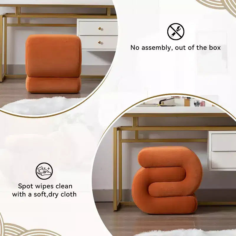 GDFStudio Mina 20W Velvet Upholstered and Wood S-Shape Ottoman