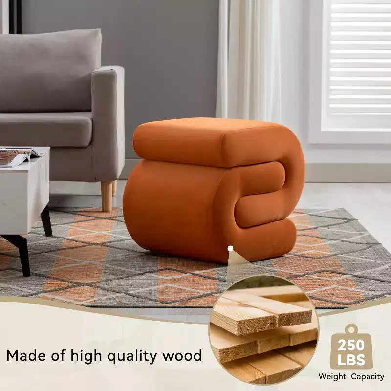 GDFStudio Mina 20W Velvet Upholstered and Wood S-Shape Ottoman