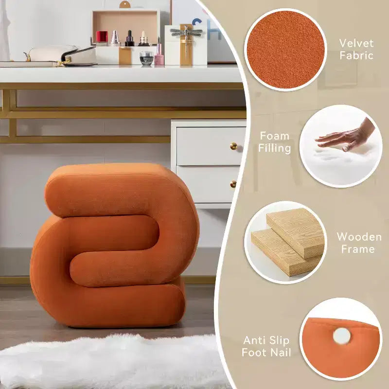 GDFStudio Mina 20W Velvet Upholstered and Wood S-Shape Ottoman