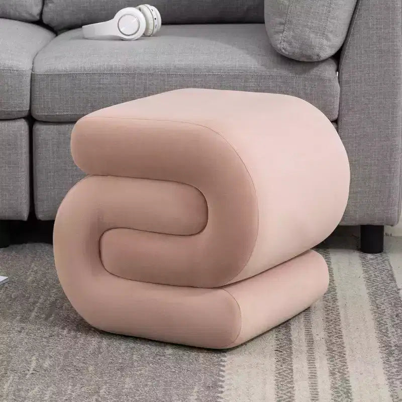 GDFStudio Mina 20W Velvet Upholstered and Wood S-Shape Ottoman