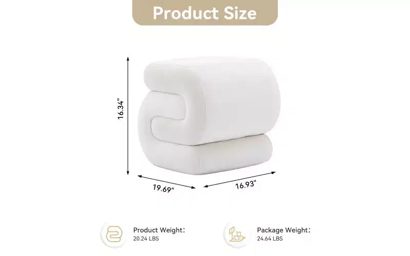 GDFStudio Mina 20W Velvet Upholstered and Wood S-Shape Ottoman