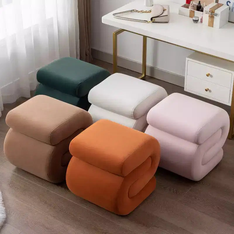 GDFStudio Mina 20W Velvet Upholstered and Wood S-Shape Ottoman