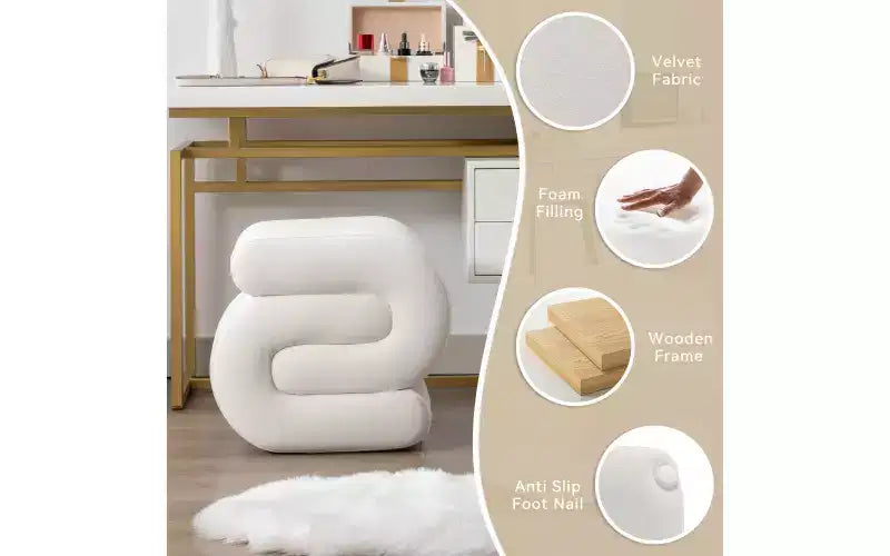 GDFStudio Mina 20W Velvet Upholstered and Wood S-Shape Ottoman
