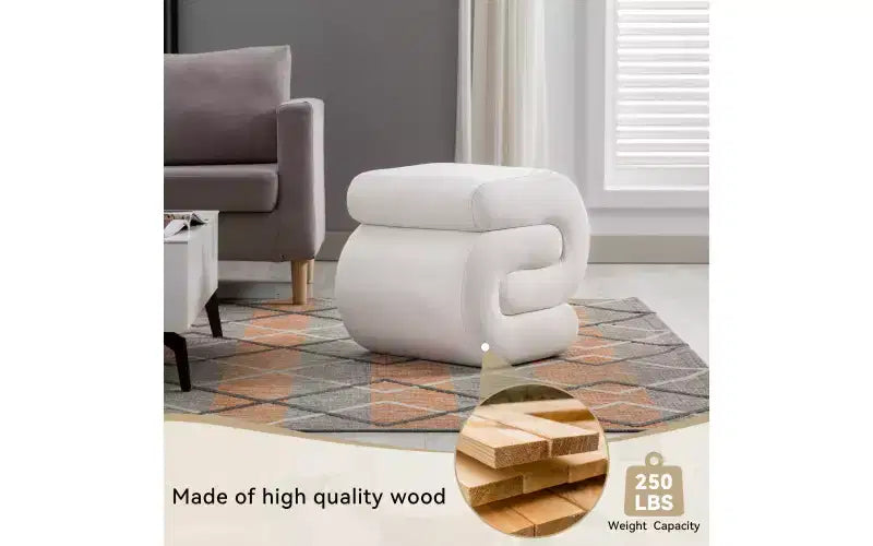 GDFStudio Mina 20W Velvet Upholstered and Wood S-Shape Ottoman