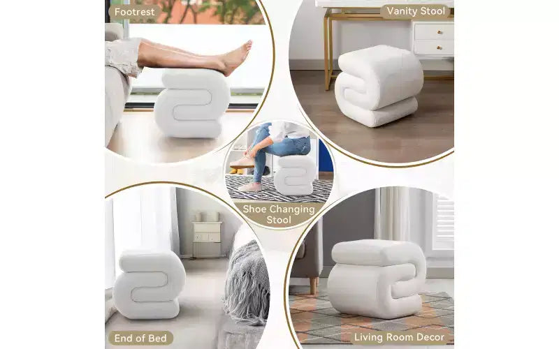 GDFStudio Mina 20W Velvet Upholstered and Wood S-Shape Ottoman