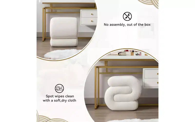 GDFStudio Mina 20W Velvet Upholstered and Wood S-Shape Ottoman
