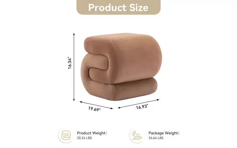 GDFStudio Mina 20W Velvet Upholstered and Wood S-Shape Ottoman