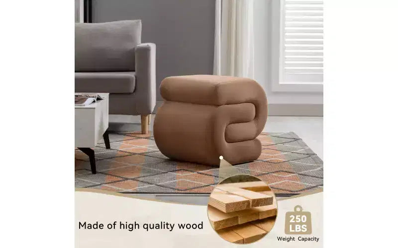 GDFStudio Mina 20W Velvet Upholstered and Wood S-Shape Ottoman