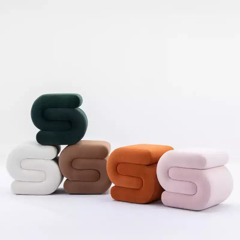 GDFStudio Mina 20W Velvet Upholstered and Wood S-Shape Ottoman