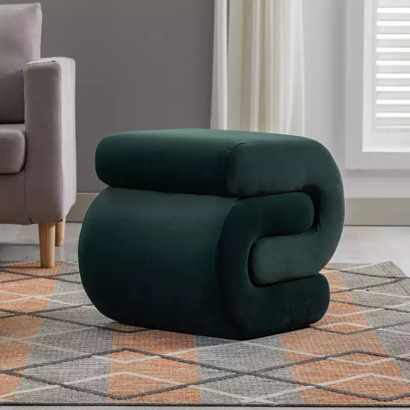 GDFStudio Mina 20W Velvet Upholstered and Wood S-Shape Ottoman