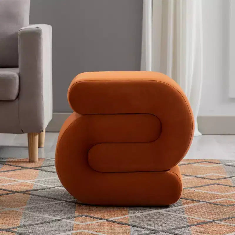 GDFStudio Mina 20W Velvet Upholstered and Wood S-Shape Ottoman