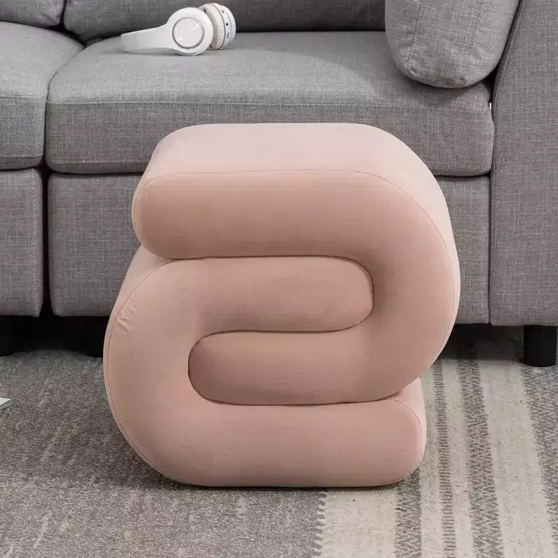 GDFStudio Mina 20W Velvet Upholstered and Wood S-Shape Ottoman