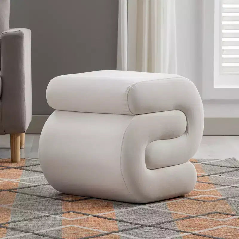 GDFStudio Mina 20W Velvet Upholstered and Wood S-Shape Ottoman