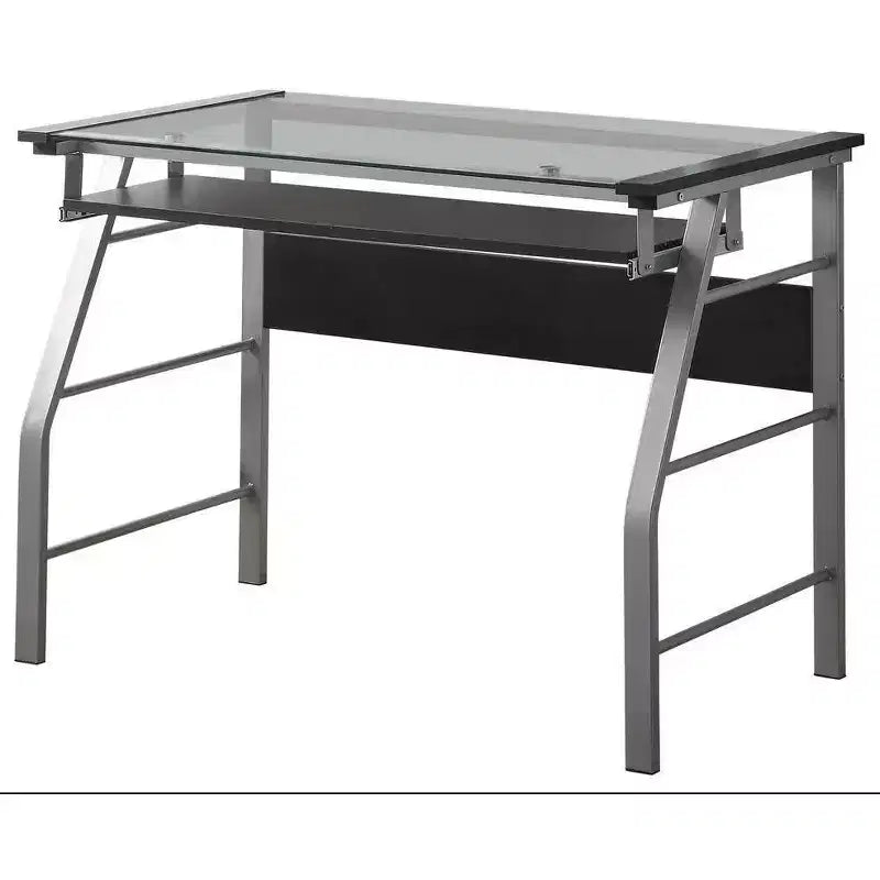 King's Brand Metal and Glass Top Home Office Computer Desk/Table