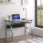 King's Brand Metal and Glass Top Home Office Computer Desk/Table