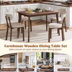 Costway 5-Piece Dining Table Set for 4 Farmhouse Wooden Table & 4 Upholstered Chairs