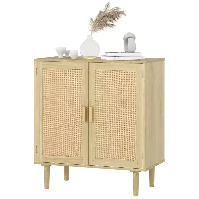 HOMCOM Bohemian Sideboard, Buffet Cabinet with Rattan Doors, Coffee Bar Cabinet with Shelves for Living Room, Hallway