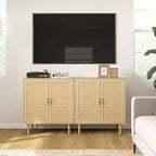 HOMCOM Bohemian Sideboard, Buffet Cabinet with Rattan Doors, Coffee Bar Cabinet with Shelves for Living Room, Hallway