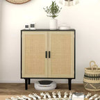 HOMCOM Bohemian Sideboard, Buffet Cabinet with Rattan Doors, Coffee Bar Cabinet with Shelves for Living Room, Hallway