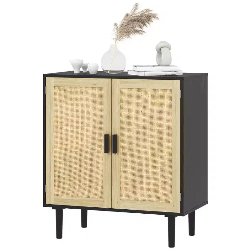 HOMCOM Bohemian Sideboard, Buffet Cabinet with Rattan Doors, Coffee Bar Cabinet with Shelves for Living Room, Hallway