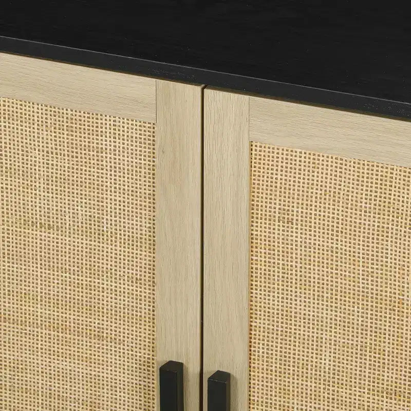 HOMCOM Bohemian Sideboard, Buffet Cabinet with Rattan Doors, Coffee Bar Cabinet with Shelves for Living Room, Hallway