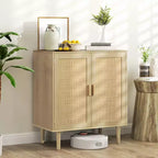 HOMCOM Bohemian Sideboard, Buffet Cabinet with Rattan Doors, Coffee Bar Cabinet with Shelves for Living Room, Hallway