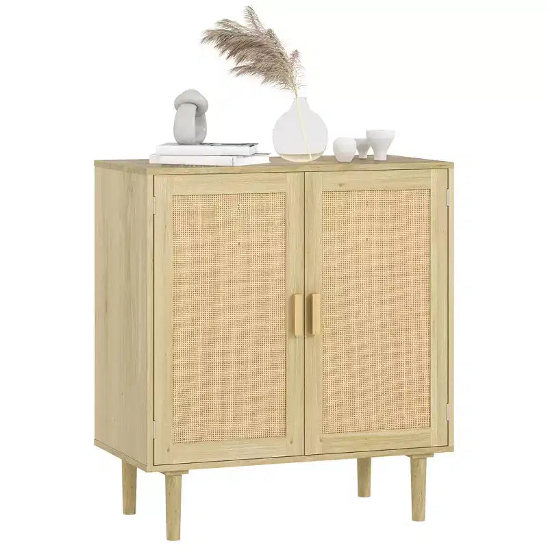 HOMCOM Bohemian Sideboard, Buffet Cabinet with Rattan Doors, Coffee Bar Cabinet with Shelves for Living Room, Hallway