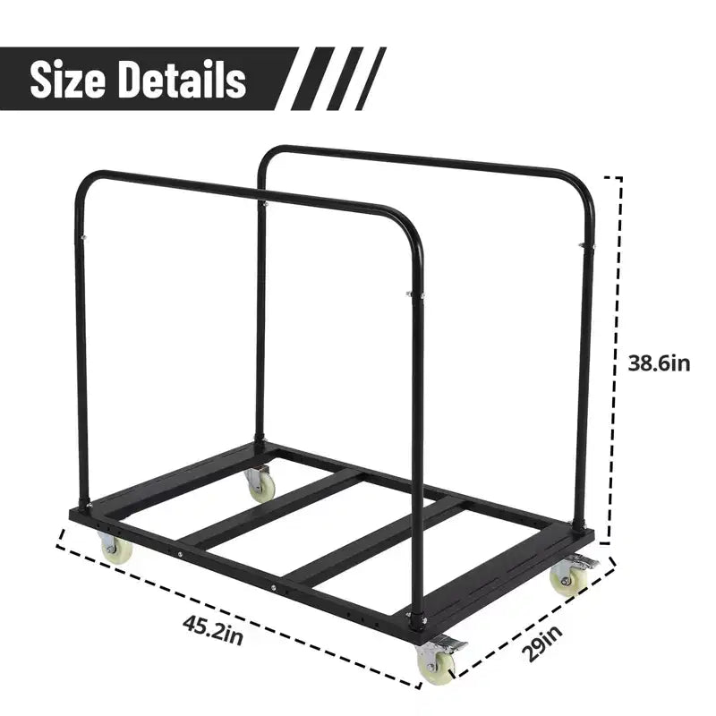 Garvee Folding Table Cart, 1800 LBS Heavy Duty Table Trolley with 5 Swivel Wheels, Black Desk Trolley for Garage, Home, Warehouse