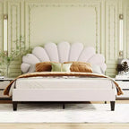 Bean Paste Red Queen-Sized Upholstered Platform Bed with Floral Velvet Headboard