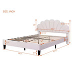 Bean Paste Red Queen-Sized Upholstered Platform Bed with Floral Velvet Headboard