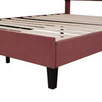 Bean Paste Red Queen-Sized Upholstered Platform Bed with Floral Velvet Headboard