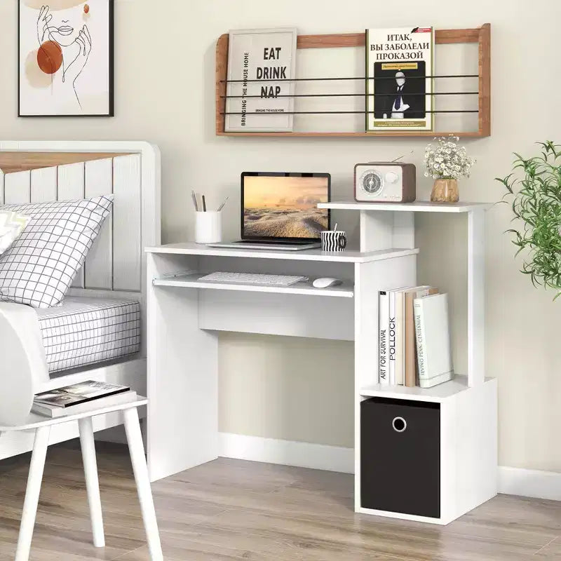 Costway Home Office Computer Desk Space-saving Study Writing Desk with Keyboard Tray White/Black