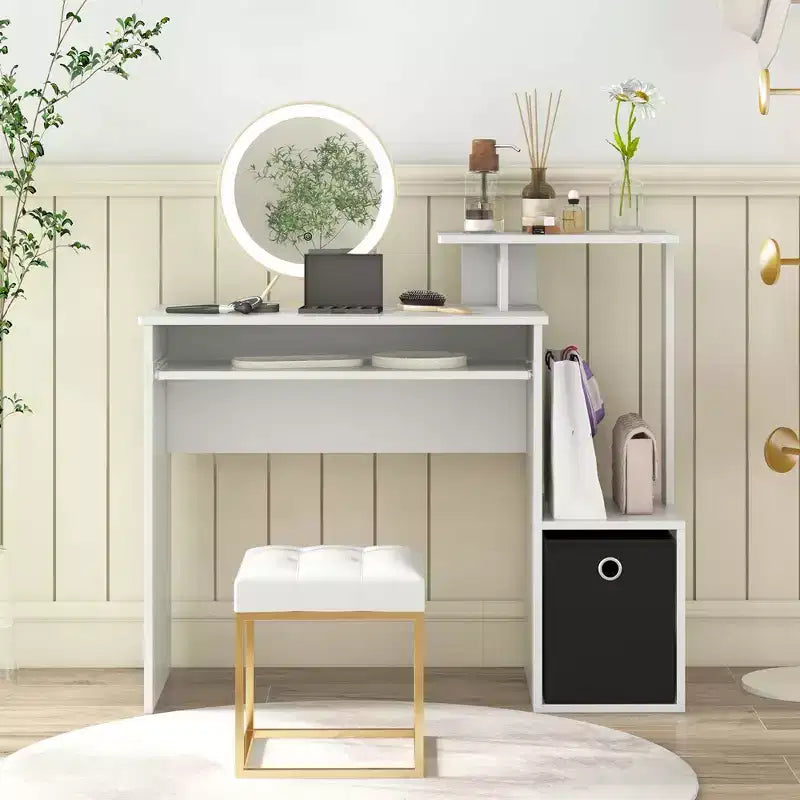 Costway Home Office Computer Desk Space-saving Study Writing Desk with Keyboard Tray White/Black