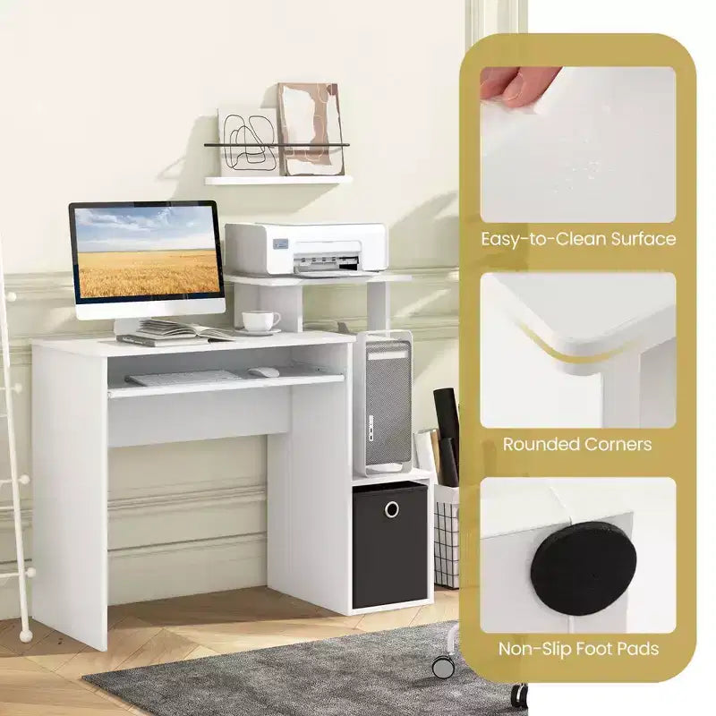 Costway Home Office Computer Desk Space-saving Study Writing Desk with Keyboard Tray White/Black